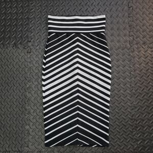 Bebe Black and White Striped Bodycon Pencil Skirt